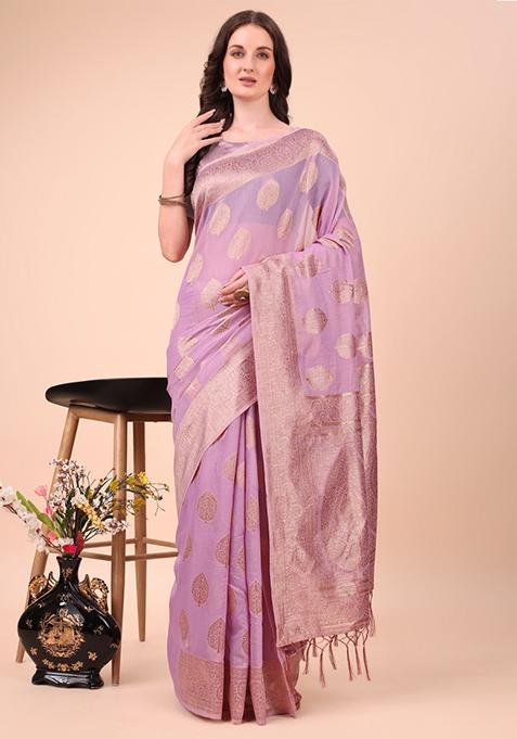 Light Pink Embroidered Cotton Saree  Set