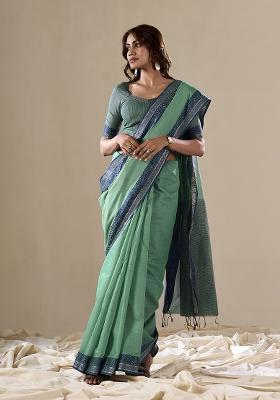 Rama Green Woven Silk Saree  Set