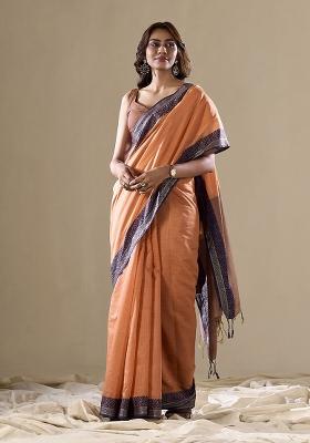 Orange Woven Silk Saree  Set