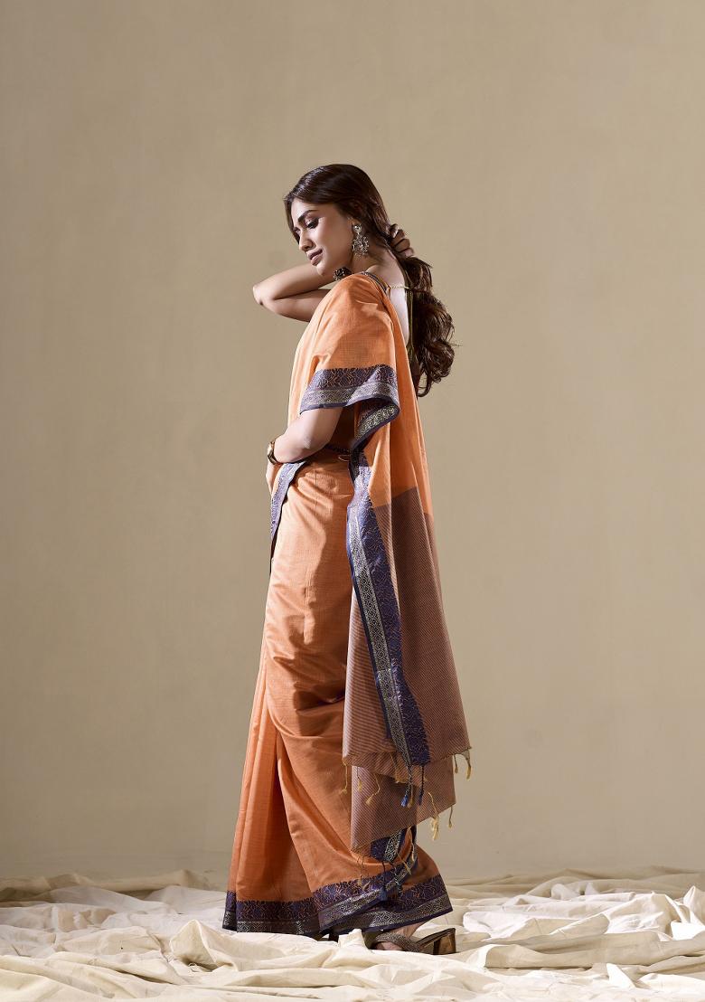Orange Woven Silk Saree  Set