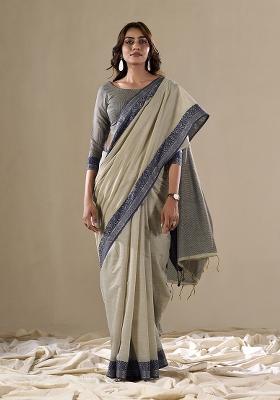 Grey Woven Silk Saree  Set