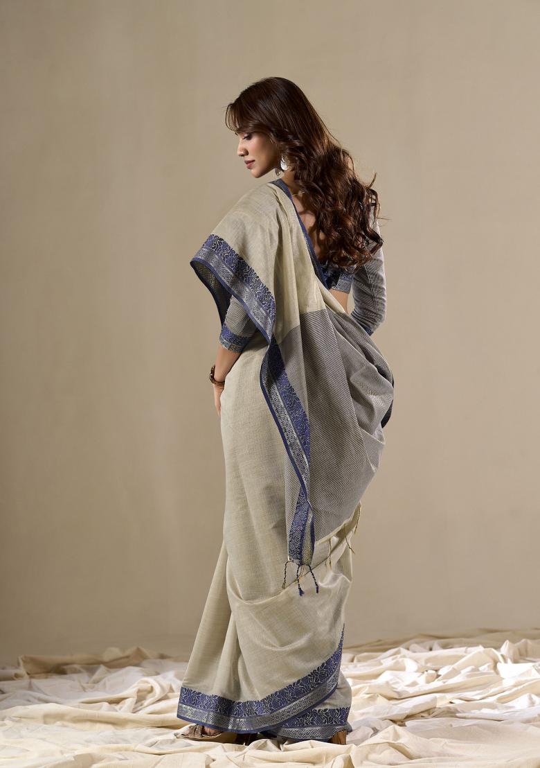 Grey Woven Silk Saree  Set