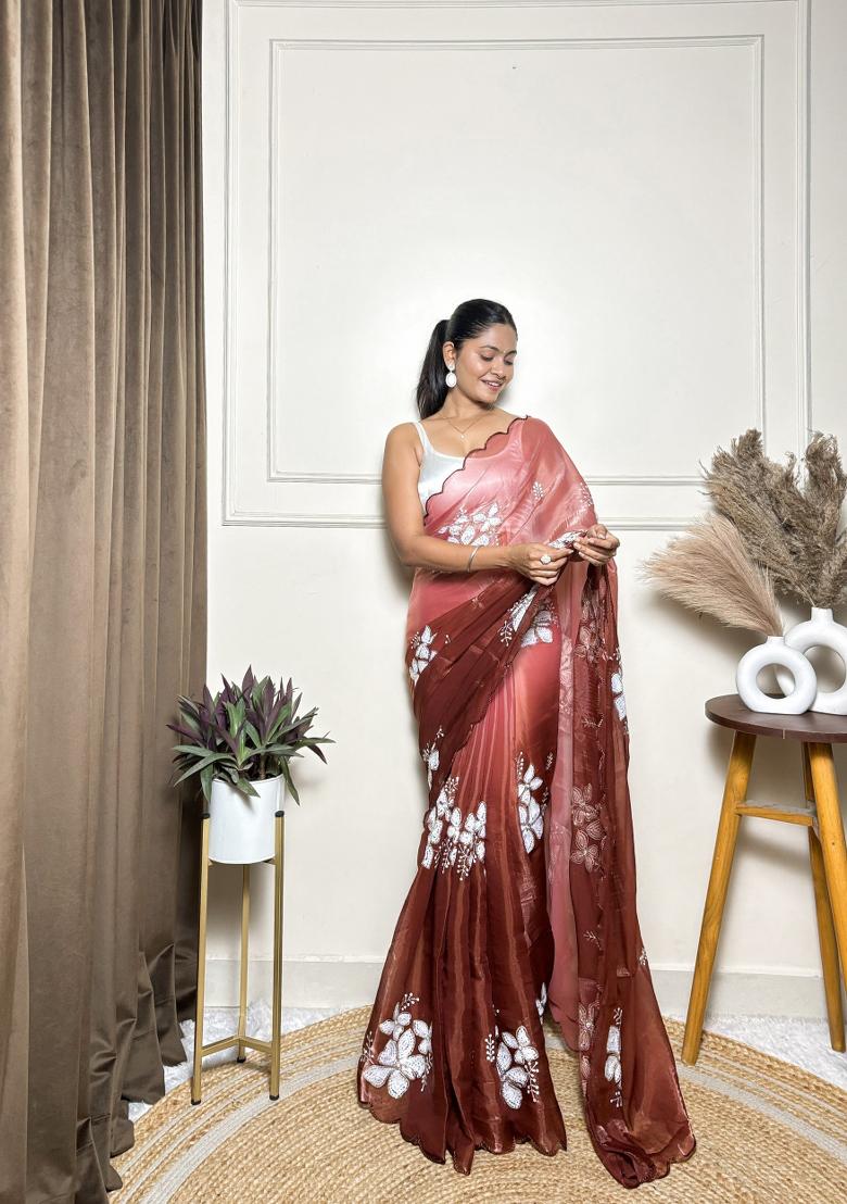Brown Embroidered Jimmy Choo Saree  Set
