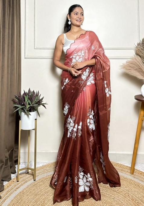 Brown Embroidered Jimmy Choo Saree  Set