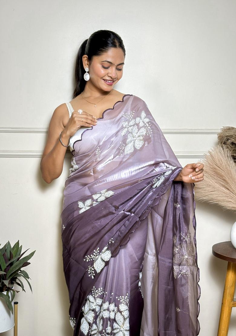 Purple Embroidered Jimmy Choo Saree  Set