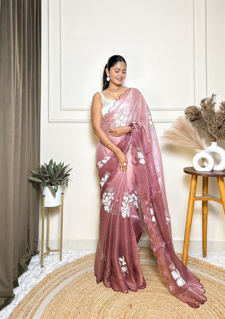 Pink Embroidered Jimmy Choo Saree  Set