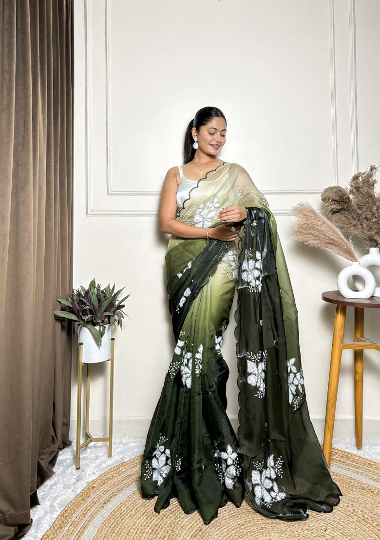 Green Embroidered Jimmy Choo Saree  Set