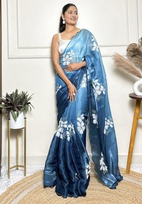 Teal Blue Embroidered Jimmy Choo Saree  Set