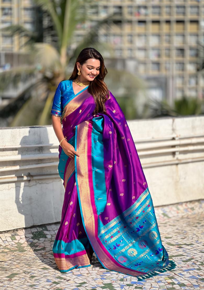 Voilet Woven Paithani Silk Saree  Set