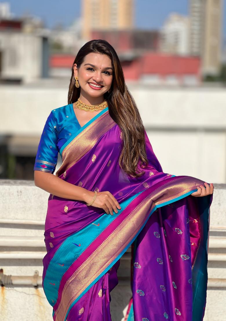 Voilet Woven Paithani Silk Saree  Set