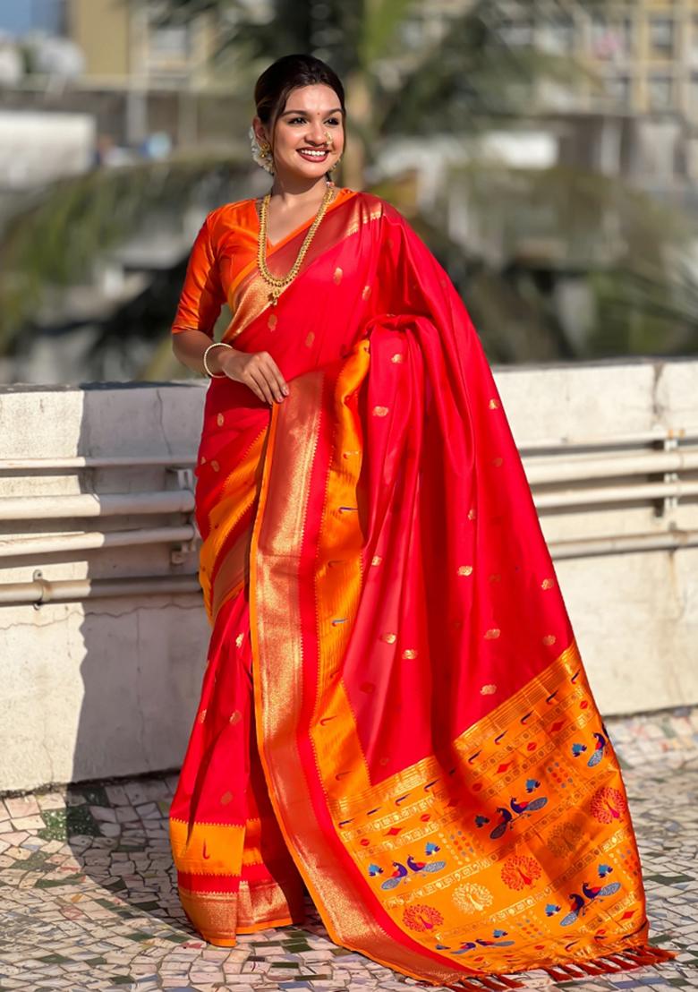 Red Woven Paithani Silk Saree Set