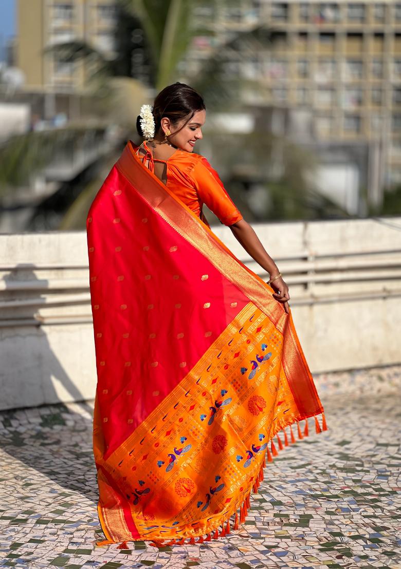 Red Woven Paithani Silk Saree Set