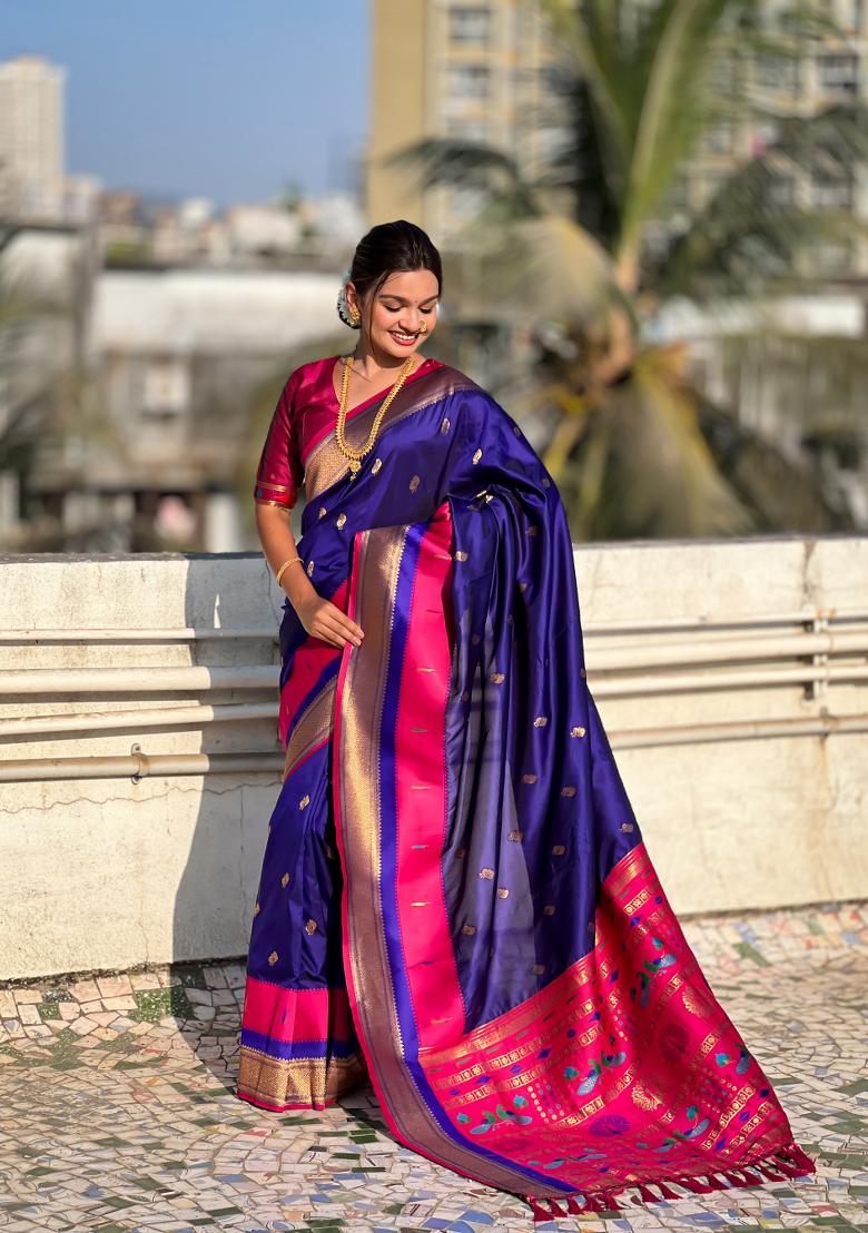 Blue Woven Paithani Silk Saree Set
