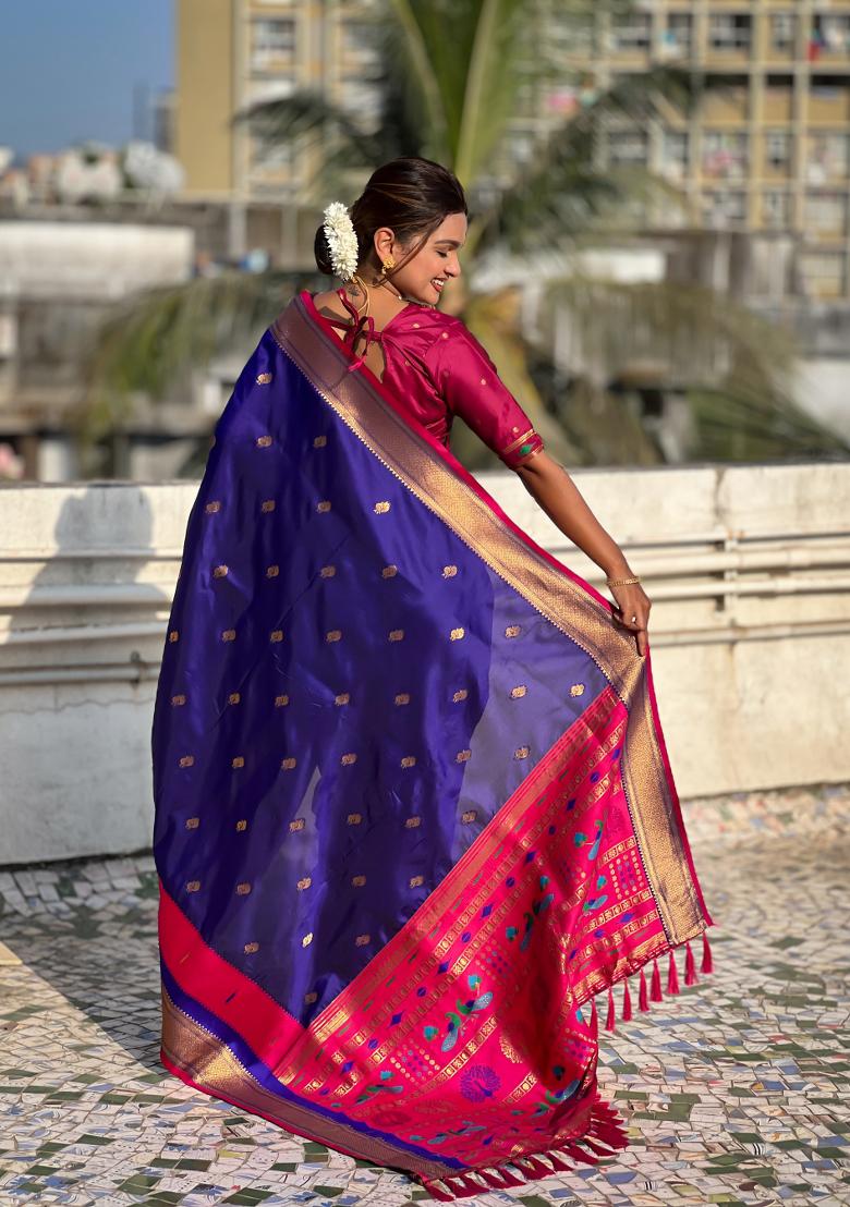 Blue Woven Paithani Silk Saree Set