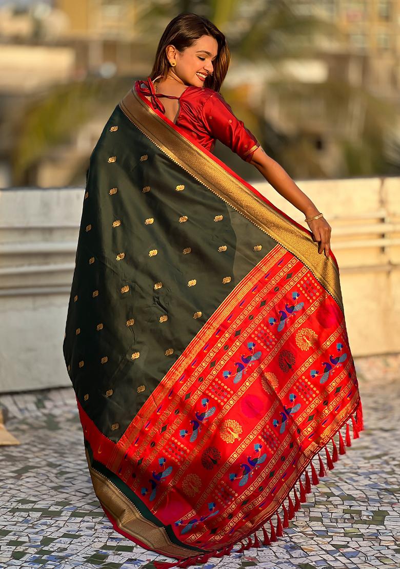 Green Woven Paithani Silk Saree Set