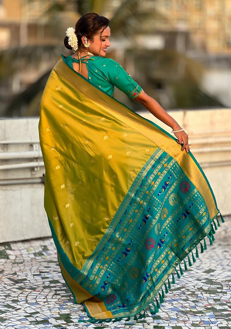 Mehendi Green Woven Paithani Silk Saree Set
