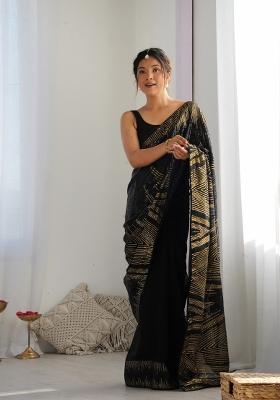 Black Embroidered Georgette Saree  Set