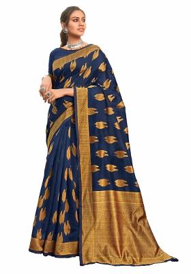 Blue Weaving Cotton Saree Set With Blouse