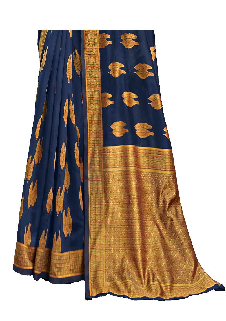 Blue Weaving Cotton Saree Set With Blouse