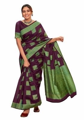 Purple Weaving Cotton Saree Set With Blouse