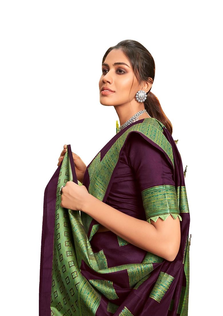 Purple Weaving Cotton Saree Set With Blouse