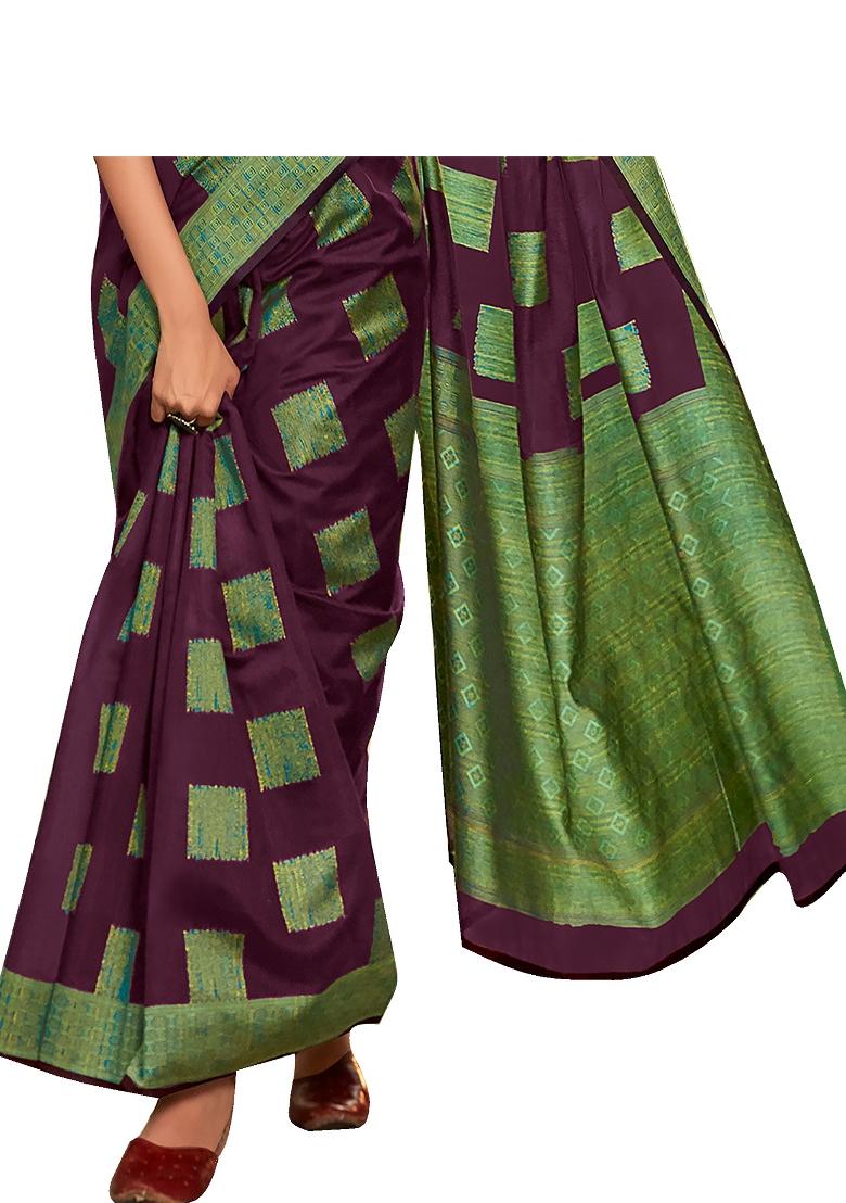 Purple Weaving Cotton Saree Set With Blouse