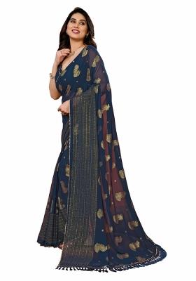 Multi Solid Georgette Saree Set With Blouse