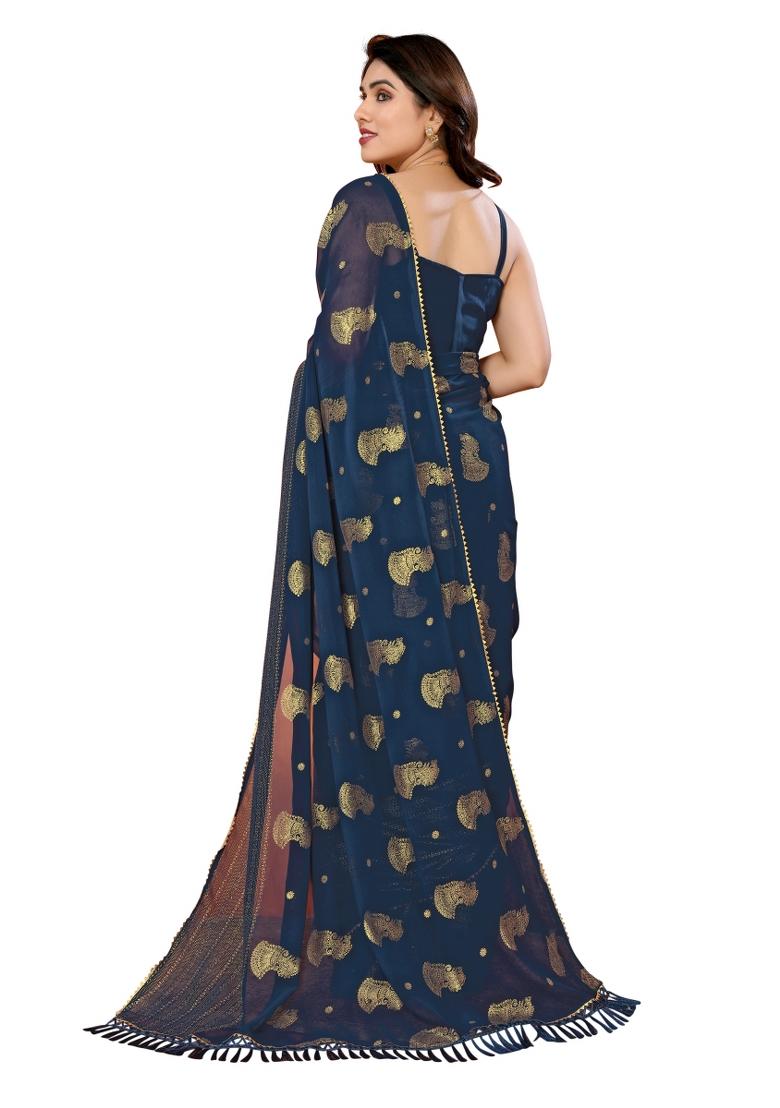 Multi Solid Georgette Saree Set With Blouse