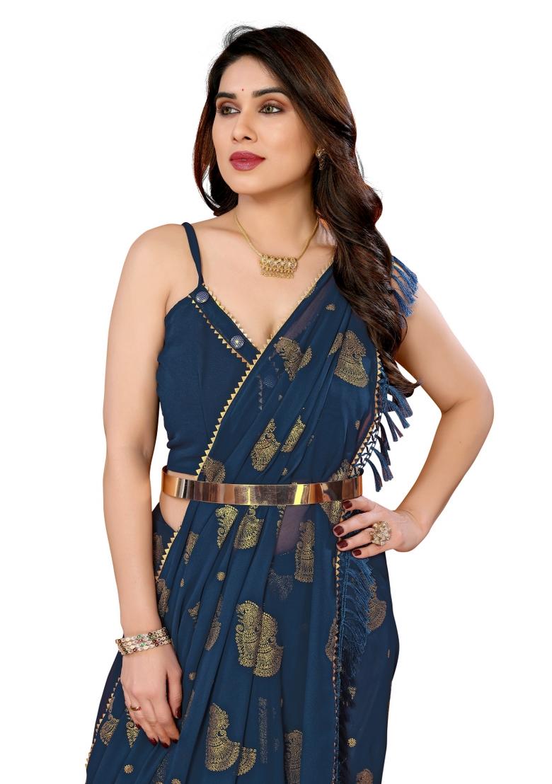 Multi Solid Georgette Saree Set With Blouse