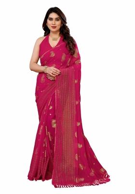 Pink Solid Georgette Saree Set With Blouse