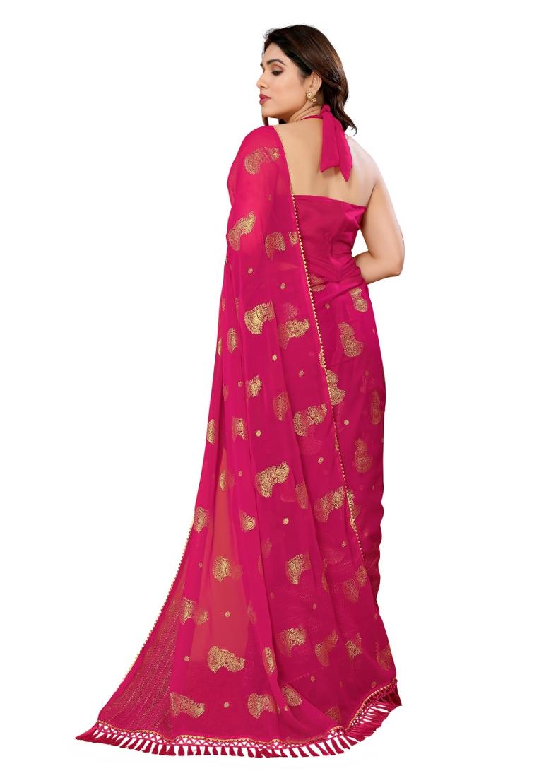 Pink Solid Georgette Saree Set With Blouse