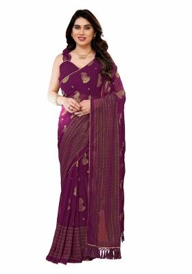 Wine Solid Georgette Saree Set With Blouse