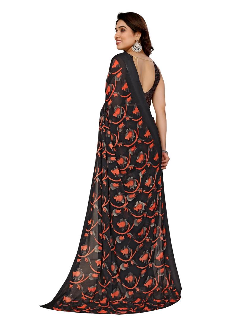 Black Printed Bright Moss Saree Set With Blouse