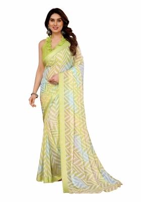 Multi Printed Bright Moss Saree Set With Blouse