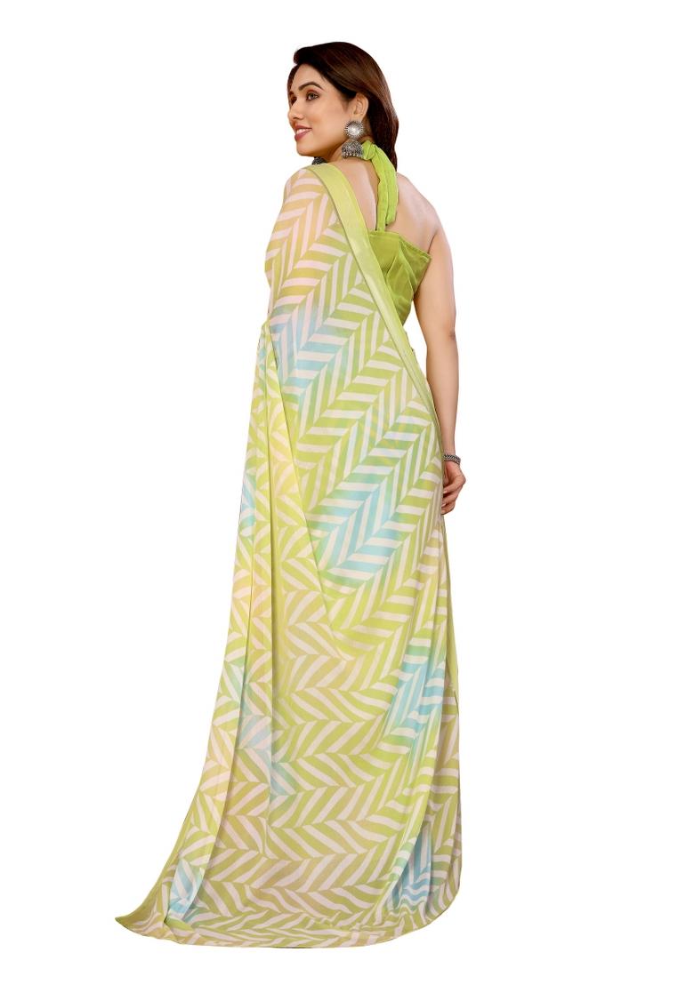 Multi Printed Bright Moss Saree Set With Blouse