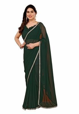Green Solid Georgette Saree Set With Blouse