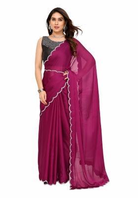 Pink Solid Chiffon Saree Set With Blouse