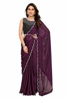 Purple Solid Chiffon Saree Set With Blouse
