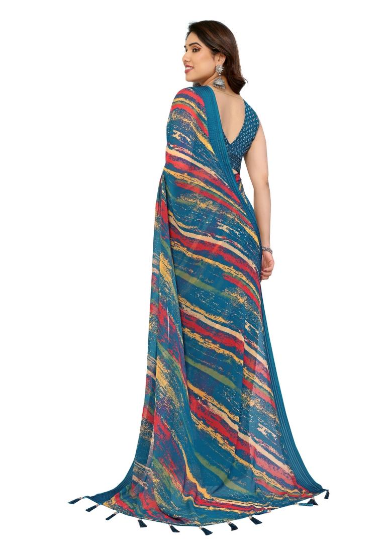 Multi Printed Poly Blend Saree Set With Blouse
