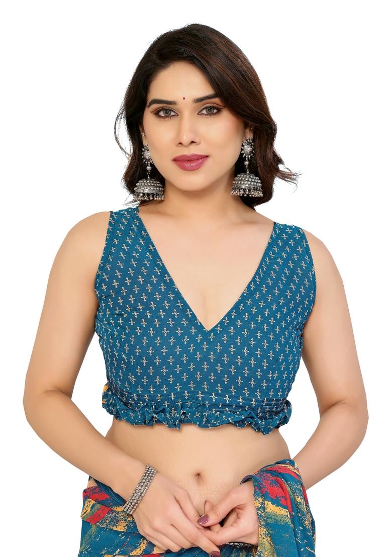 Multi Printed Poly Blend Saree Set With Blouse