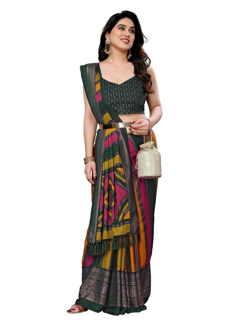 Green Printed Banglory Saree Set With Blouse