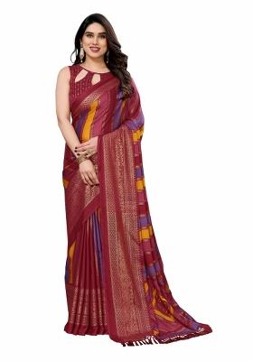 Maroon Printed Banglory Saree Set With Blouse