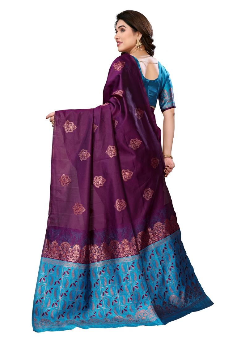 Wine Weaving Silk Blend Saree Set With Blouse