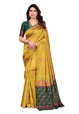 Green Weaving Silk Blend Saree Set With Blouse