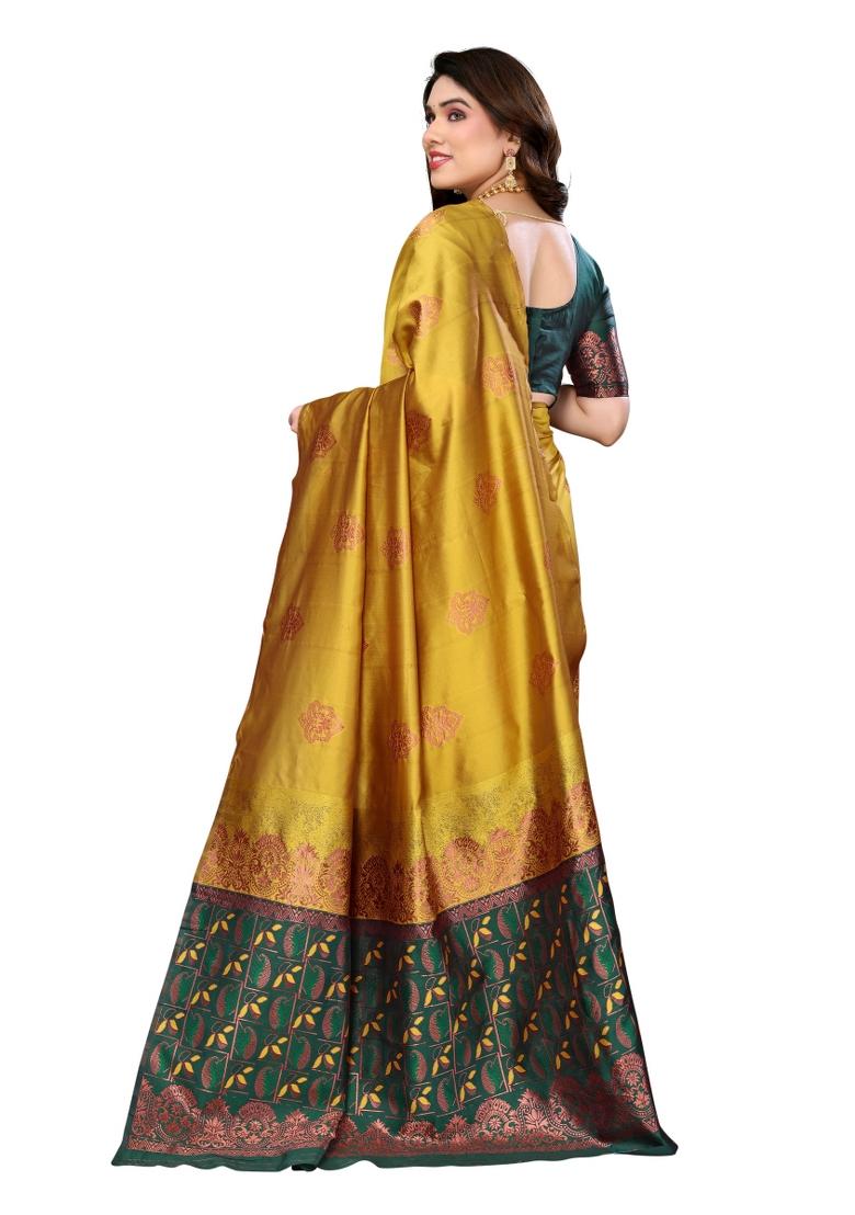 Green Weaving Silk Blend Saree Set With Blouse
