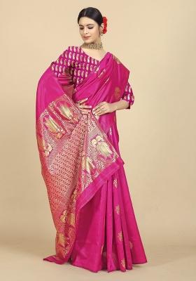 Multi Weaving Silk Blend Saree Set With Blouse