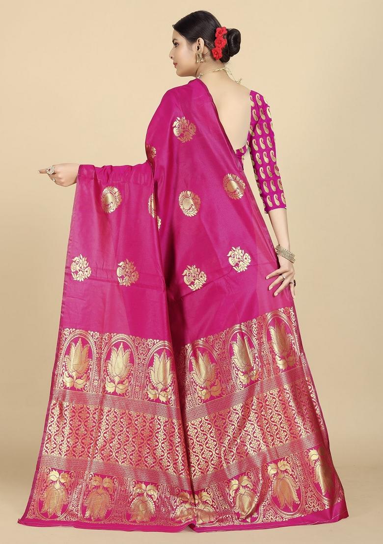 Multi Weaving Silk Blend Saree Set With Blouse