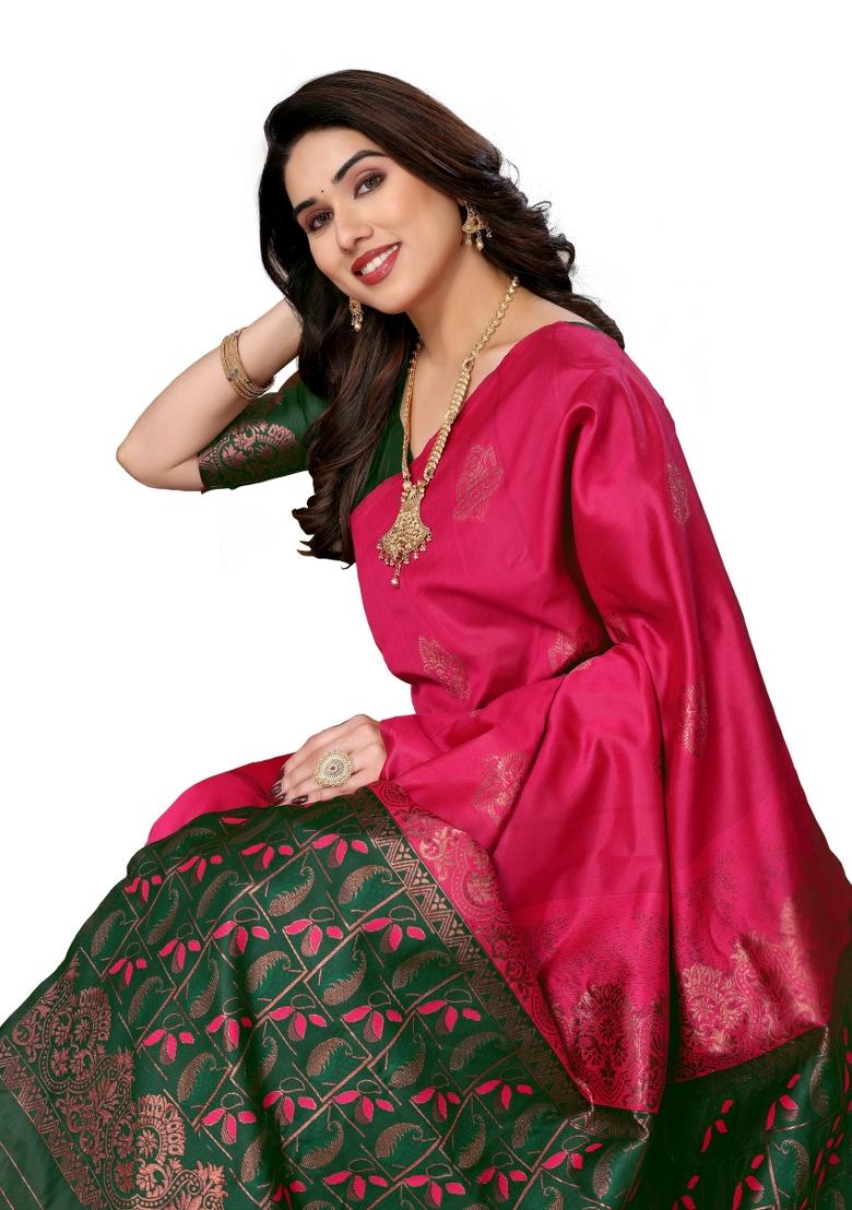 Pink Weaving Silk Blend Saree Set With Blouse
