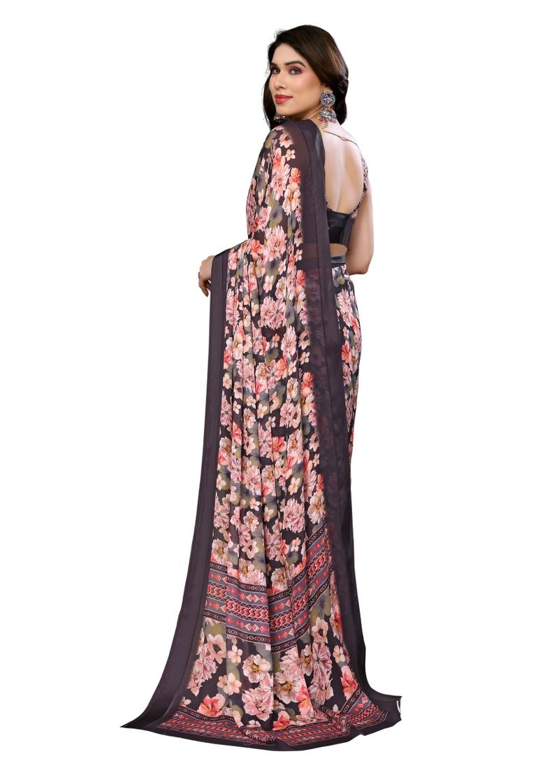 Multi Digital Print Bright Moss Saree Set With Blouse