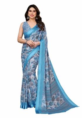 Blue Digital Print Bright Moss Saree Set With Blouse